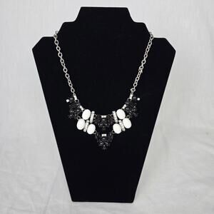 Acrylic Stone & Cubic Zirconia 20" Necklace Black White Silver Tones
